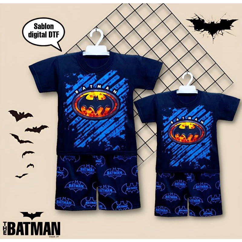 SETELAN ANAK SABLONAN DTF SUPERHERO BATMAN SUPERMAN DAN SPIDERMAN USIA 1-10THN TOPENG DI JUAL TERPISAH