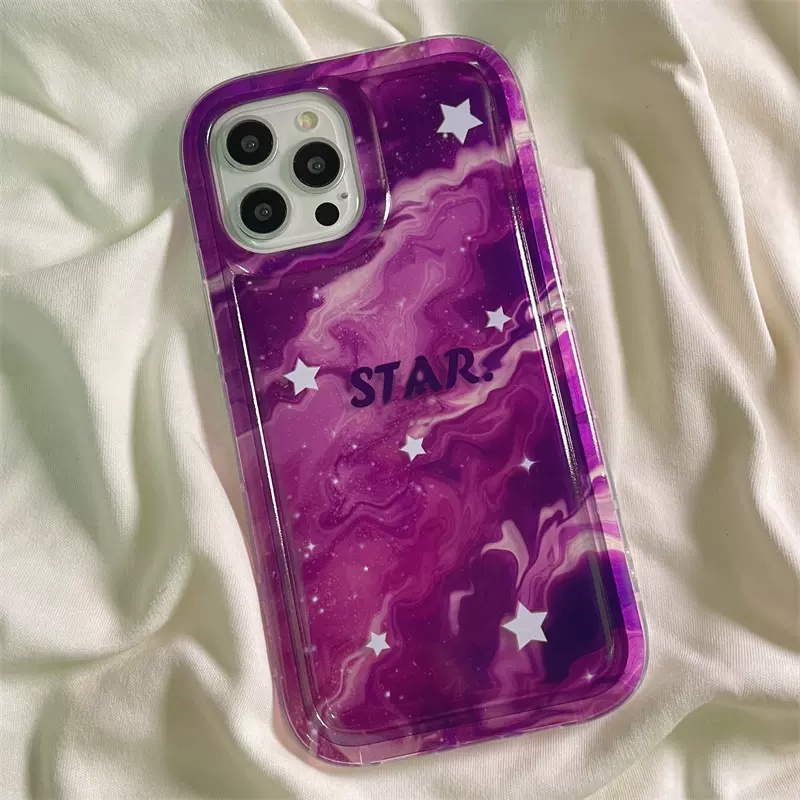 Casing Langit Berbintang Mewah Fantasi Ungu Starry Kompatibel Untuk IPhone 11 7plus 14 13 12 Pro Max7 8 6 6S Plus XR X XS MAX Bintang Gradasi Shockproof Casing Ponsel Airbag TPU Lembut