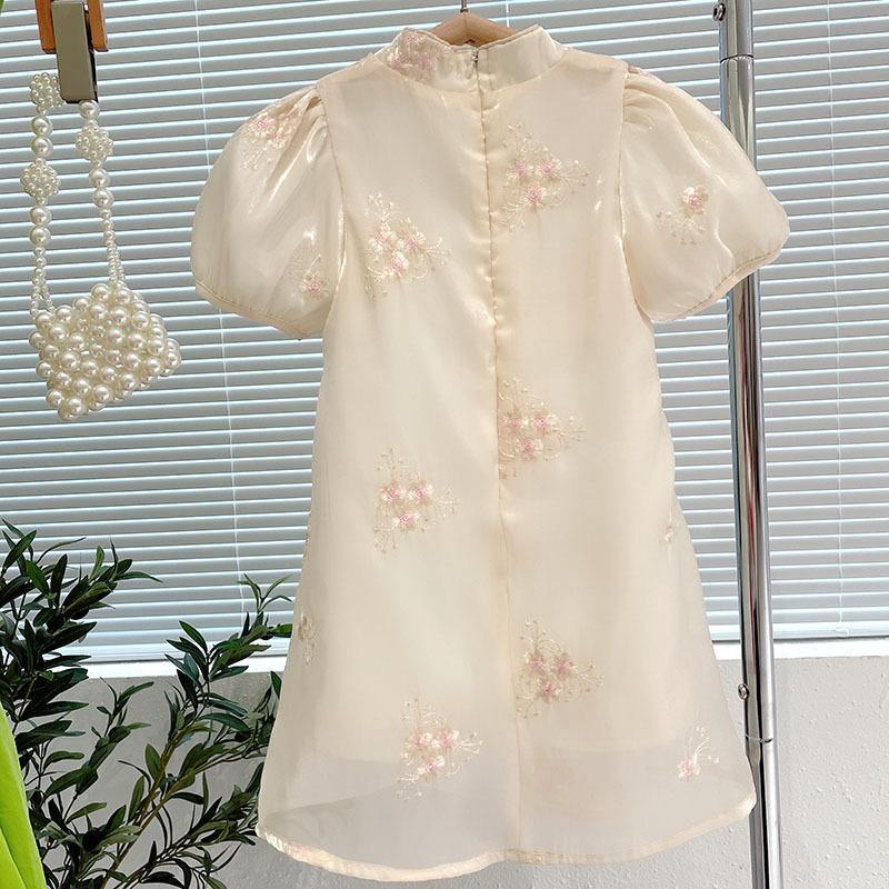 Dress Cheonsam Anak Perempuan Import Satin Bunga Mutiara BrokenWhite