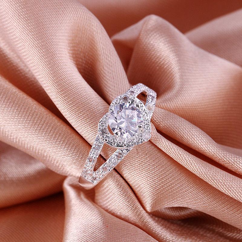 Mulia Fashion Hati Cincin Wanita Bertatahkan Zirkon Cincin Pertunangan Prom Pesta Perhiasan Hadiah