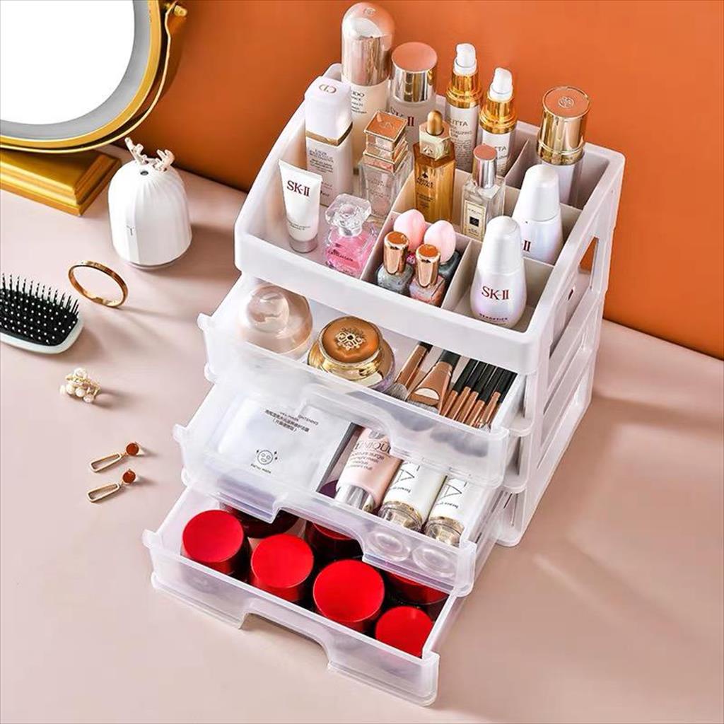 OTS 984. Rak Kosmetik 3 Susun Transparan Multifungsi Laci Kosmetik Plastik Rak Makeup Organizer Serbaguna