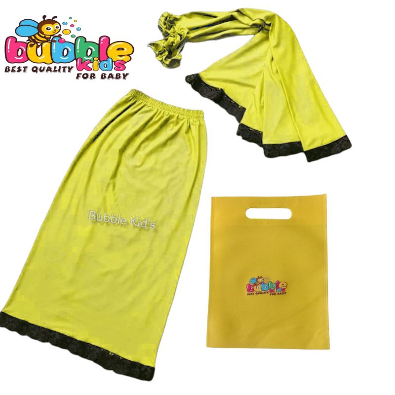Mukena Anak Bayi Ruffle 0 - 3½ Tahun Katun Spandek Jersey Adem Elastis Renda Brukat biru
