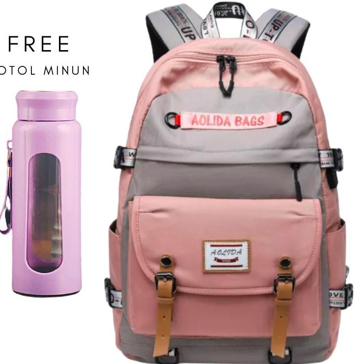 Kejutan Murah DK_AXEE - AULIDAA Ransel Wanita Free Botol Minum/ Pria Ala Korea Masa Kini