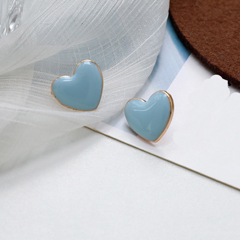 Anting Klip Hati Enamel Minimalis Non Tindik Perhiasan Biru Untuk Wanita Ear Cuff