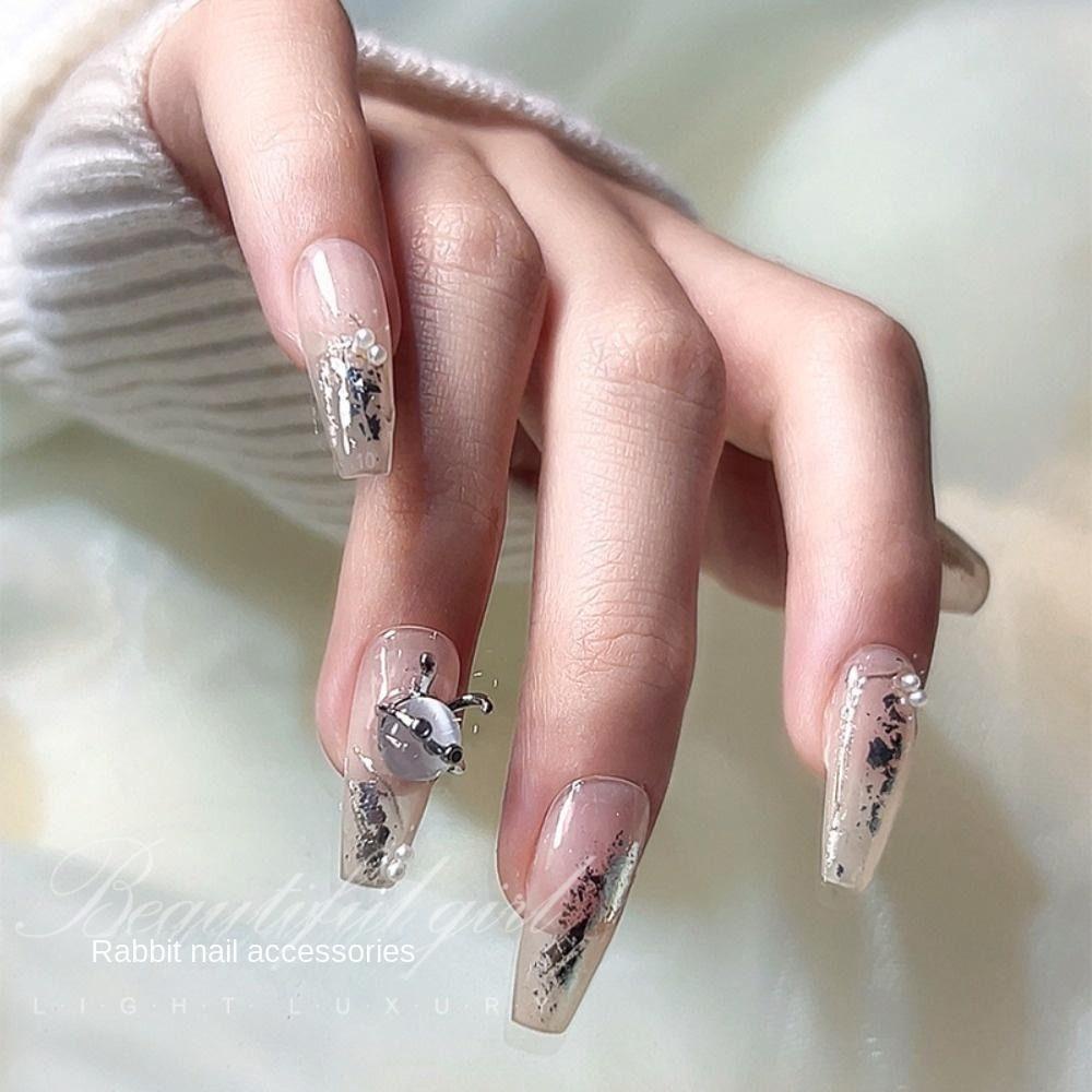 AUGUSTINA Agustina Kelinci Kuku Berlian Imitasi Wanita Nail Charms Ikatan Simpul Zirkon Kartun Nail Art Drills