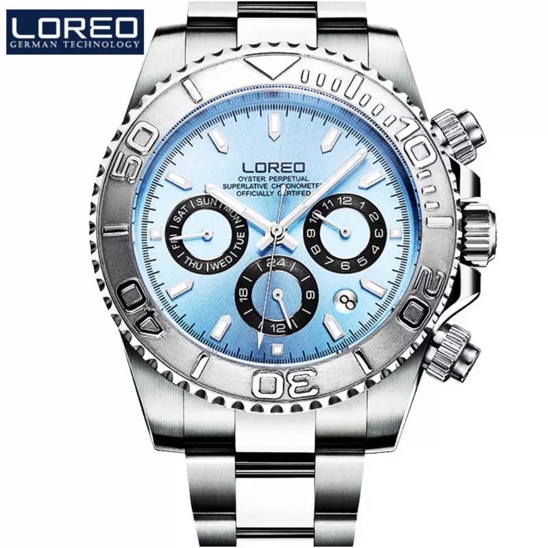 Loreo Daytona Explorer Ice Blue All Stainless Steel Automatic Homage