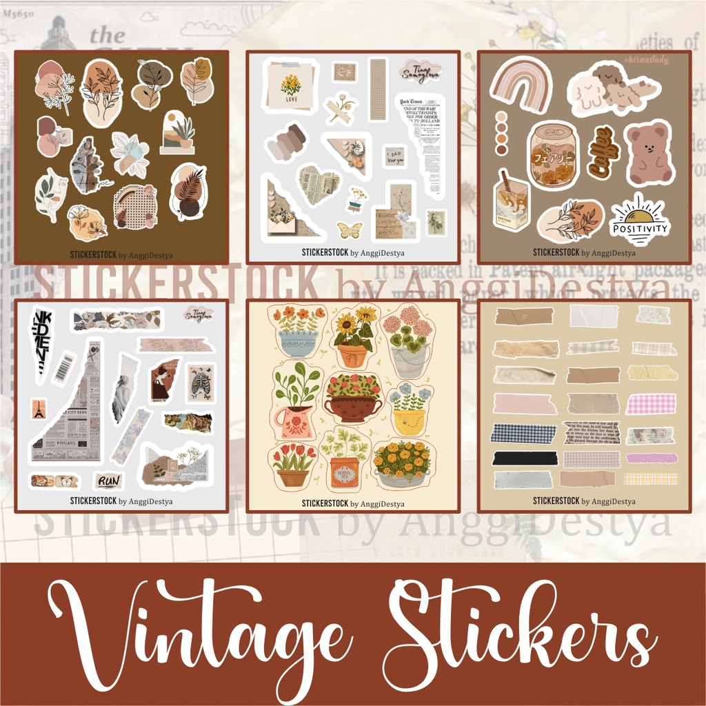 

STICKERSTOCK VINTAGE LABLE sticker aesthetic journaling tape Label koran Vintage