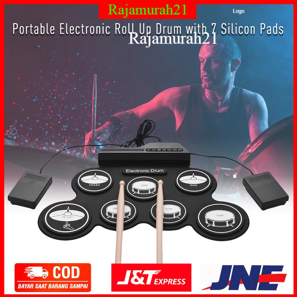 Ammoon Electronic Digital Drum Kit 7 Pads Folding USB Power - G3003 - Black - OMTHUXBK