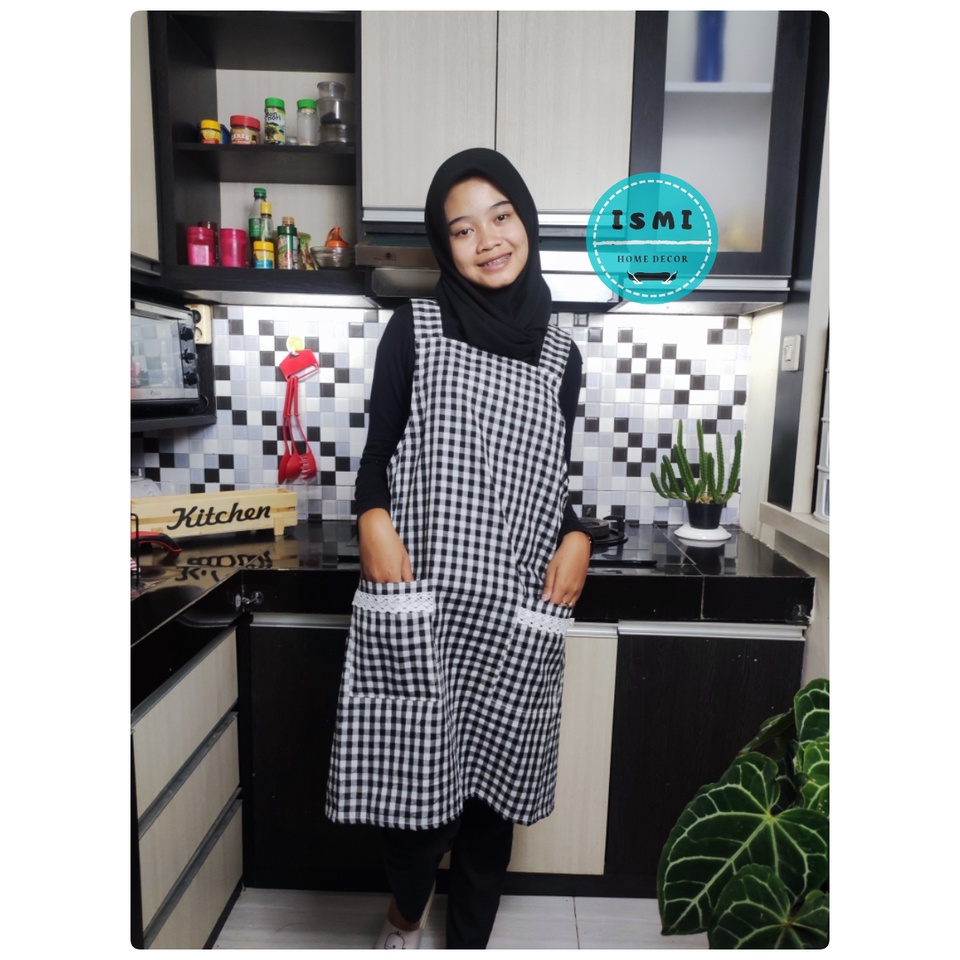 Jual Apron Korea Y Strap Full Badan Celemek Masak Gaya Kekinian Motif