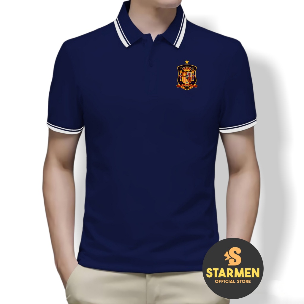 Kaos Polo Shirt Pria Kerah List Putih logo SPANYOL