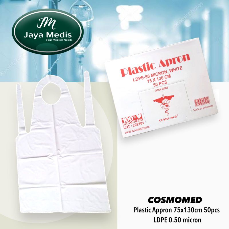 COSMOMED PLASTIK APRON 75 × 130 CM 50 MICRON ISI 10 PCS