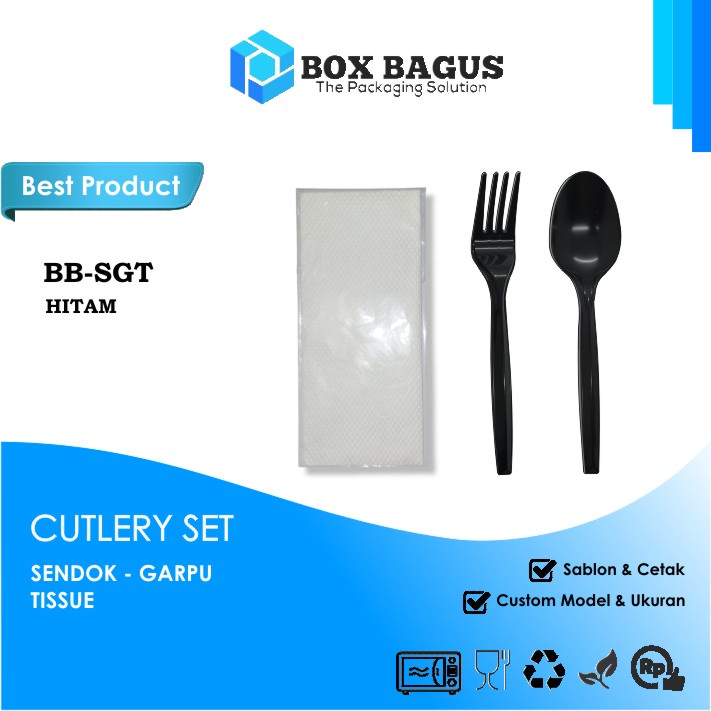 (SGT HITAM) SET ALAT MAKAN SENDOK PLASTIK PREMIUM CUTLERIES DISPOSABLE HYGIENE STERILE