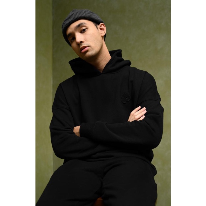 SALE HOODIE PREPP STUDIO PREPP OVERSIZED HOODIE SIGNATURE PATCH BLACK
