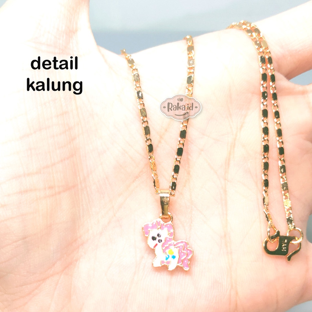 Paket Set Anak Kalung + Gelang + Cincin + Anting Unicorn Pink Gold Perhiasan Anak 737