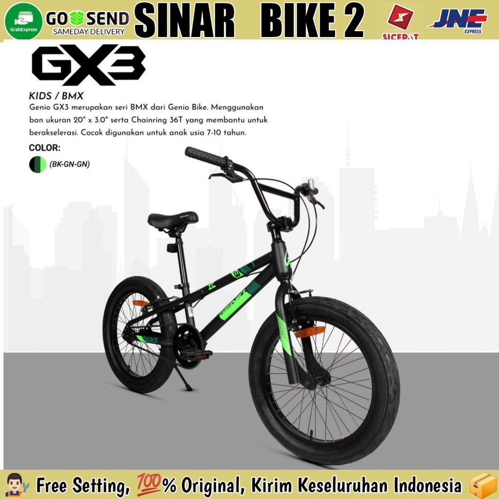 Sepeda Anak Laki Laki BMX GENIO GX 3 Ukuran 20 Inch Ban 3.0