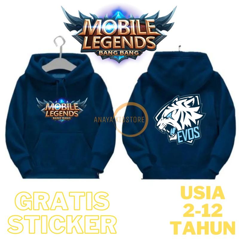 HOODIE ANAK SWEATER EVOS LOGO MOBILE LEGENDS UNTUK ANAK 2-10 TAHUN BISA COD KE254