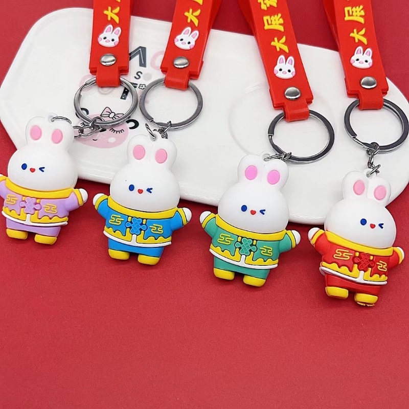 Kartun Silica Gel Rabbit Key Chain/ Gantungan Kunci Kelinci Tahun Baru/ Hiasan Kado Gantung Festival Musim Semi Imlek