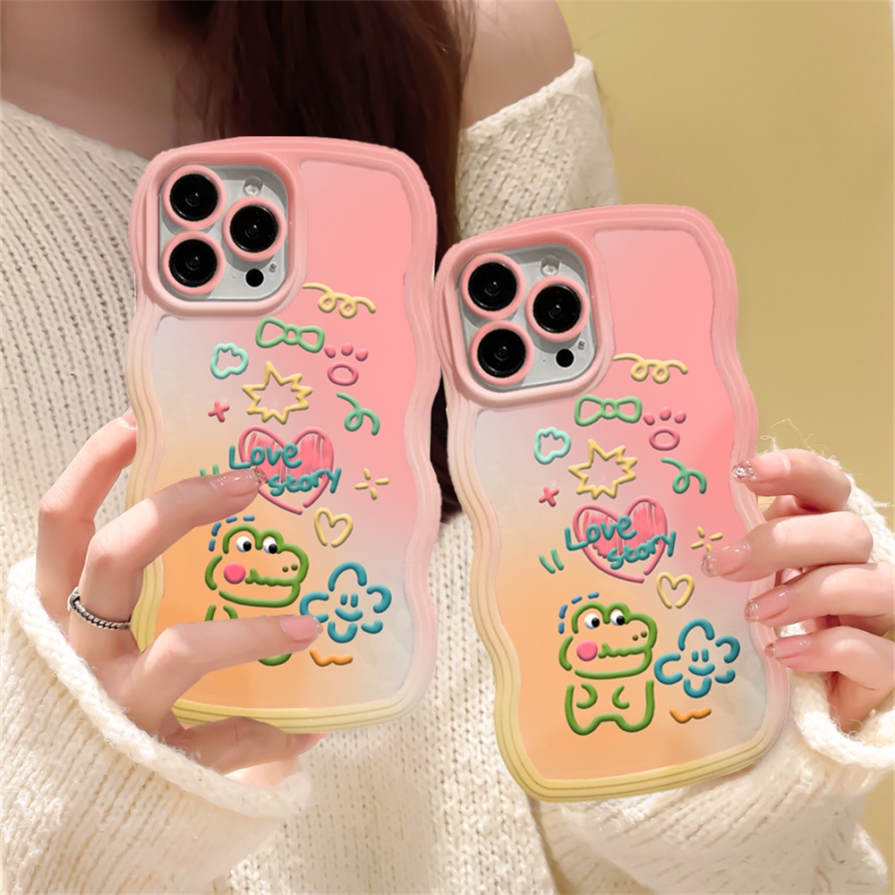 Oppo A17 A57 2022 A77S A15 A16K A54 A53 A12 A5S A7 A3S A11k A31 A52 A92 A94 A93 A37 F9 A1K A76 Doodle Animals Dan Love Wave Edge TPU Phone Case Cover