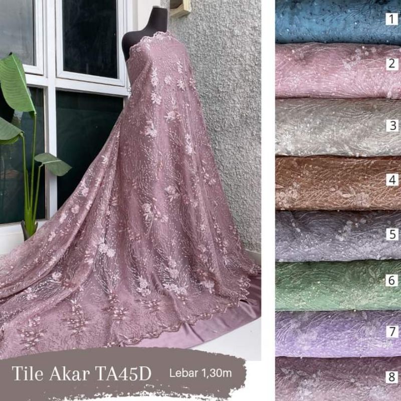 KAIN BROKAT TILE BORDIR MUTIARA IMPORT / KAIN BRUKAT MURAH / GAUN BRIDESMAID
