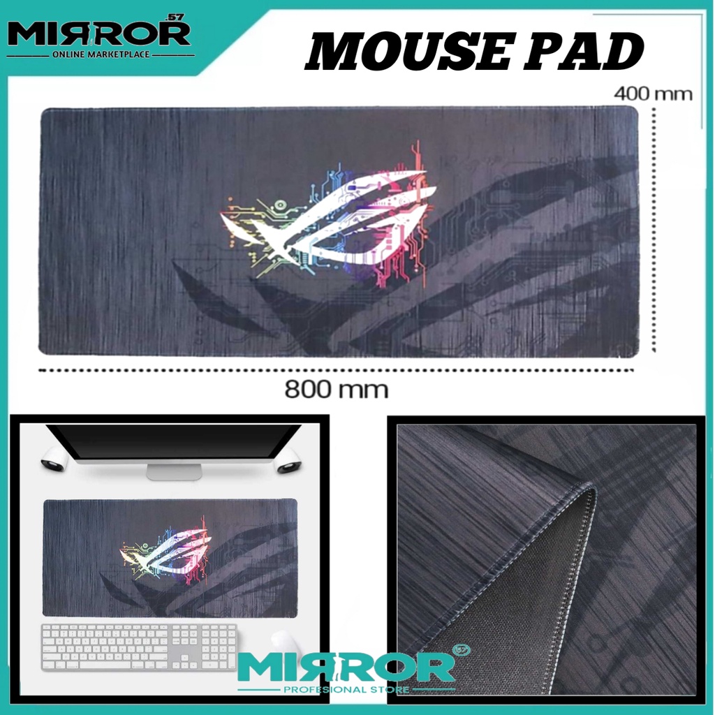 Mouse Pad Gaming XL Desk Mat Logo Asus ROG 40 x 80 cm Bahan Soft, Anti Slip