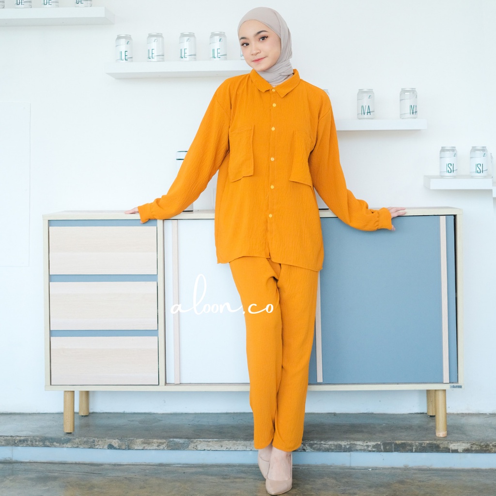 Asya One Set Oversize Crinkle Airflow Busui Friendly – Baju Setelan Wanita Kekinian – Set Wanita Jumbo