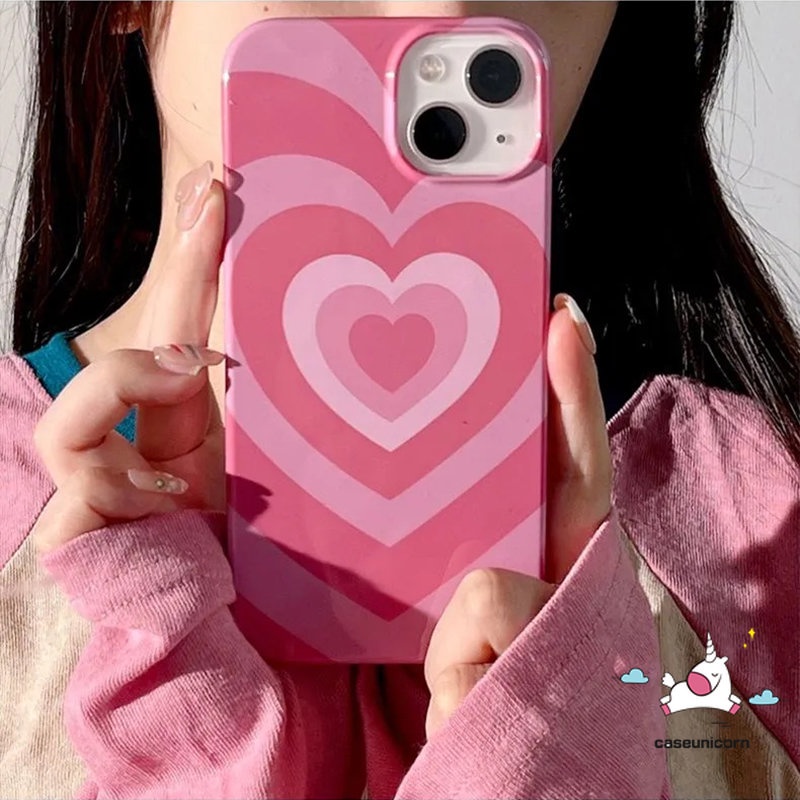 IPHONE Casing Ponsel Halus Glossy Kompatibel Untuk Iphone 11 14 13 12 Pro Max XR 7 8 Plus X XS Max SE 2020 Pink Rose Merah Gradien Cinta Hati Lembut Tpu Silicon Back Cover Couple Cases