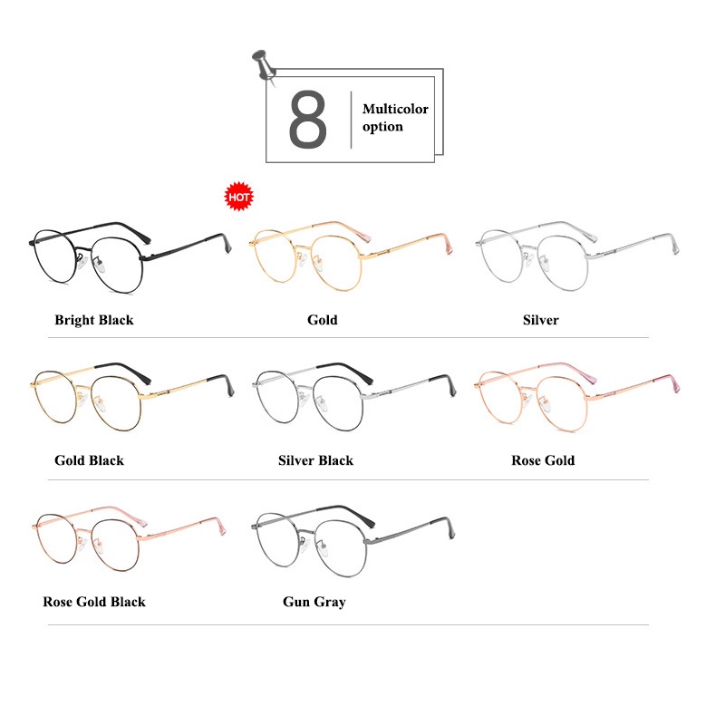 Kacamata Bulat Logam Komputer Sederhana Kacamata Wanita Lensa Yang Dapat Diganti