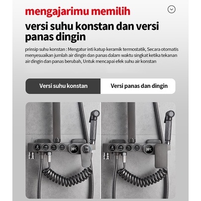 Shower Kamar Mandi 4 Dalam 1  tampilan digital suhu konstan Set Shower Dengan Faucet Sprayer Faucet Panas Dan Dingin Set Kamar Mandi Besi Tahan Karat Hitam