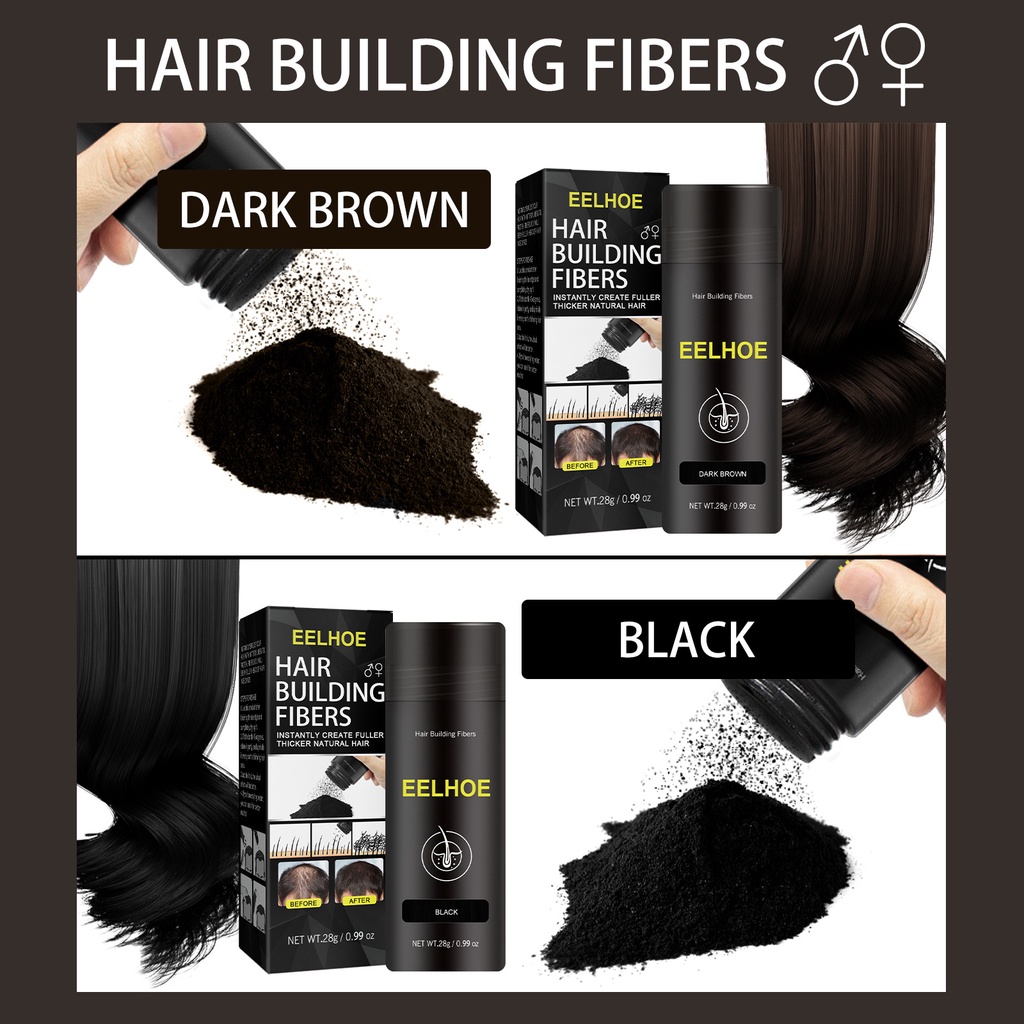 EELHOE Hair Building Fibers Serat Rambut Keratin Alami 28gr Pelebat Rambut/Penebal Rambut - Bubuk Serat Rambut Hitam【Original】