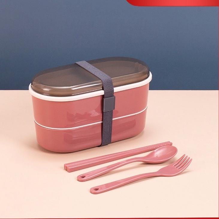 Ready Irit Kotak Makan Bento Lunch Box Set 2 Tingkat Transparant Lid Tempat Makan BPA FREE 750 ml