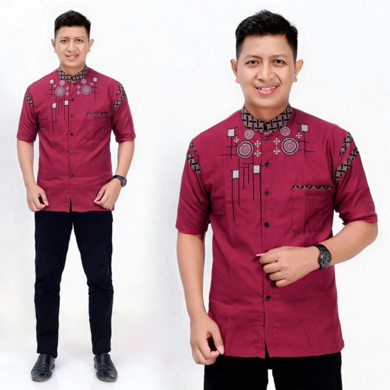 baju koko pria baju muslim tradisional motif batik navy hijau hitam marun abu size m l xl