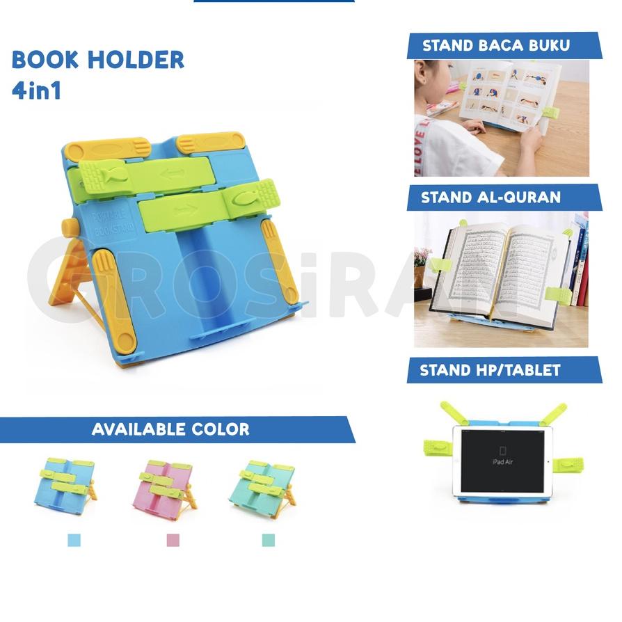 

New Book Stand Reading Holder Penyangga Buku dan Tablet Sandaran Rekal Alquran Dudukan Buku Belajar Penahan Buku Bacaan Alat Bantu Baca Pengganjal Catatan Tatakan Membaca Senderan Buku DeskPortable 4in1