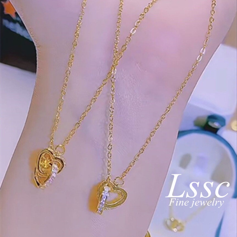 Kalung Titanium Anti Karat Hati Berlian Mewah Emas 18K Aksesoris Wanita Fashion Korea