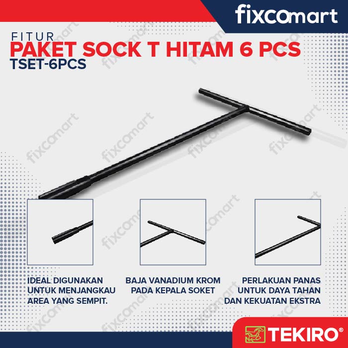 Tekiro Paket Kunci Sock T Hitam (8-10-12-14-17-19 Mm) / Tekiro Kunci T Set 6 Pcs