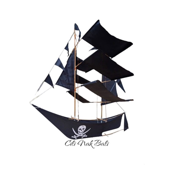 Layangan Bali murah perahu hitam airbrush Bali 70cm