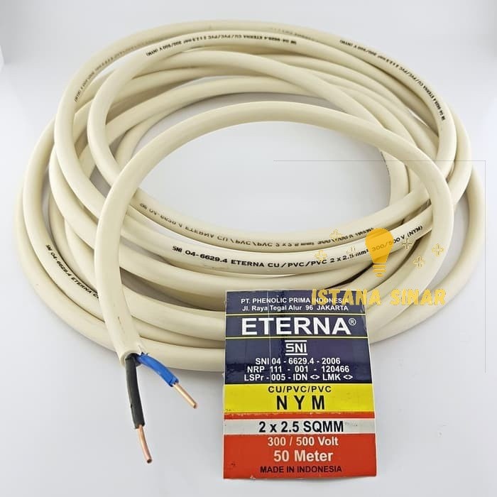 Kabel listrik Eterna NYM 2 x 2.5 / Kabel tembaga / Kabel kawat 1 Roll