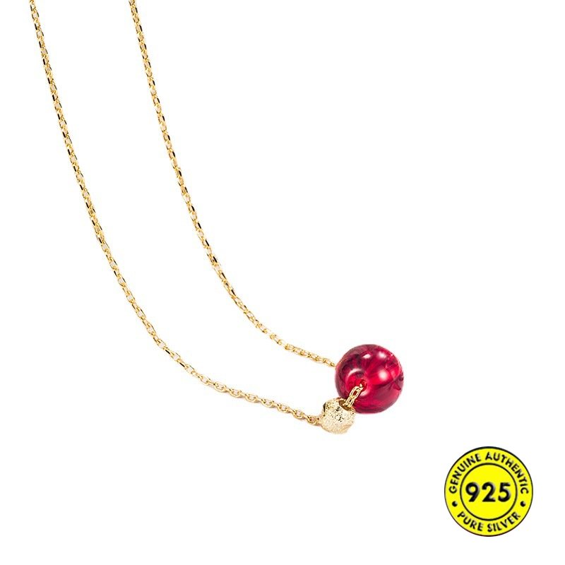 18k Emas Jequirity Bean Red Lucky Beads Kalung Perempuan U1139