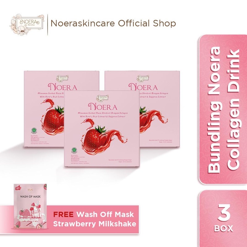 3 Box Noera Collagen Drink Bundle | Minuman Pencerah Kulit with L-Glutathione | Collagen Beauty Drink