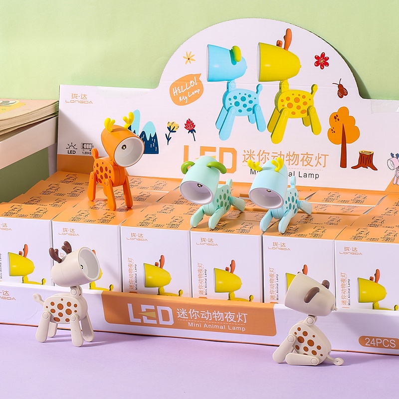 Mini Night Light Cute Tutul Rusa Lampu Meja Lipat/Kancing Baterai Power Supply Book Light Dekorasi Kamar Anak