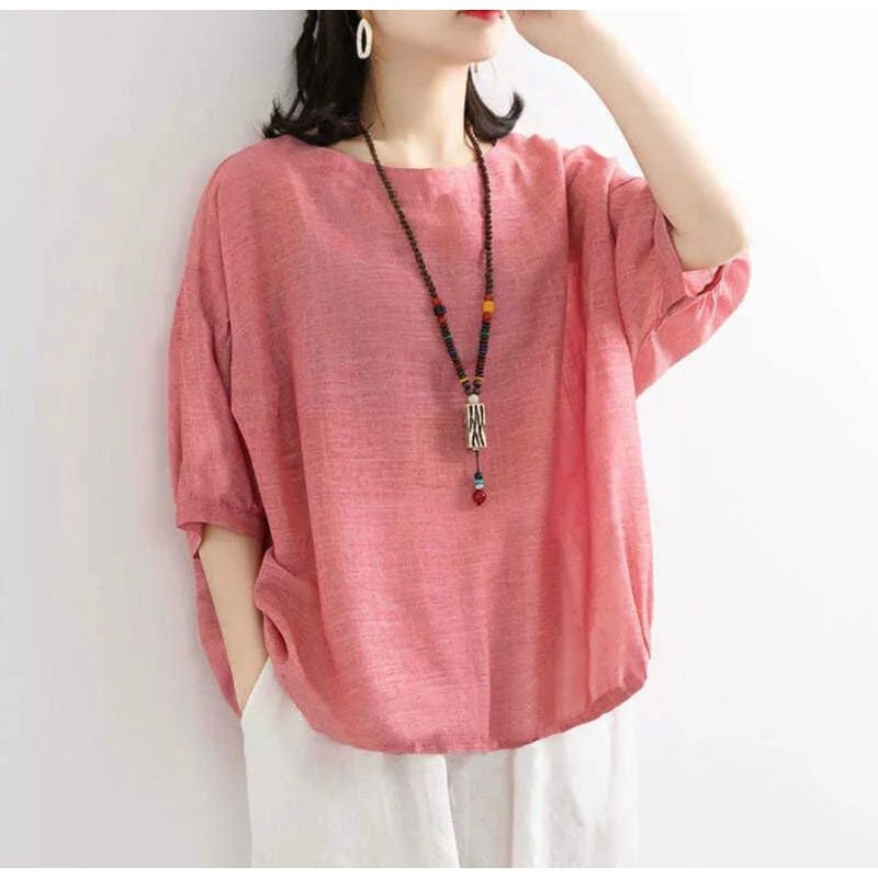 Ashley Blouse Kemeja Wanita Jumbo Polo Linen Korean Style LD 120 Cm