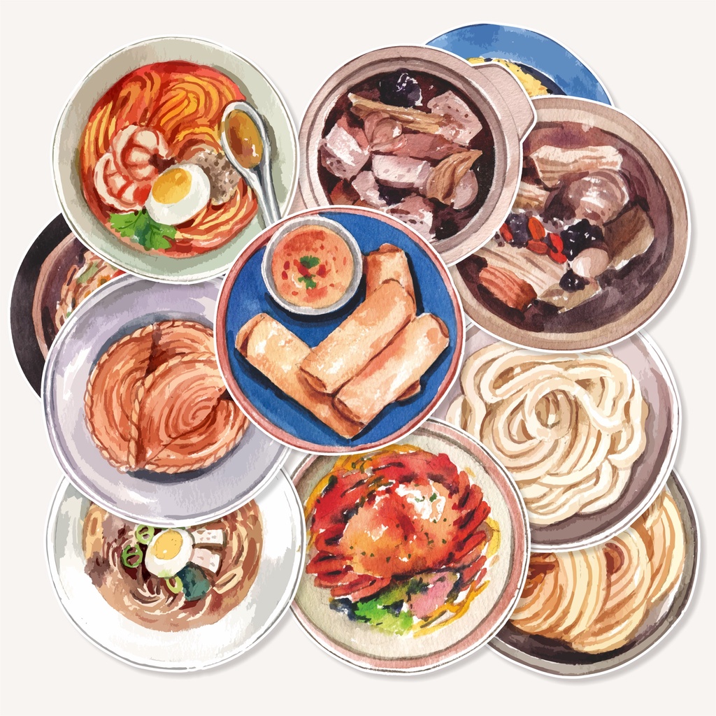 

( 50 pcs )random stiker /murah/SINGAPORE FOOD-watercolor/label buku jurnal