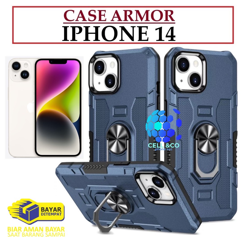 Case Armor IPHONE 14 Iring Cincin Magnetic Kesing Hp Protect kamera Premium Hard Case Standing Robot Pelindung Kamera