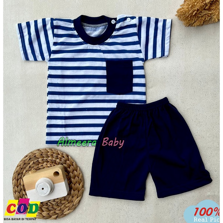 Setelan Baju Bayi Lengan Pendek Saku Depan Almeera Baby and Kids