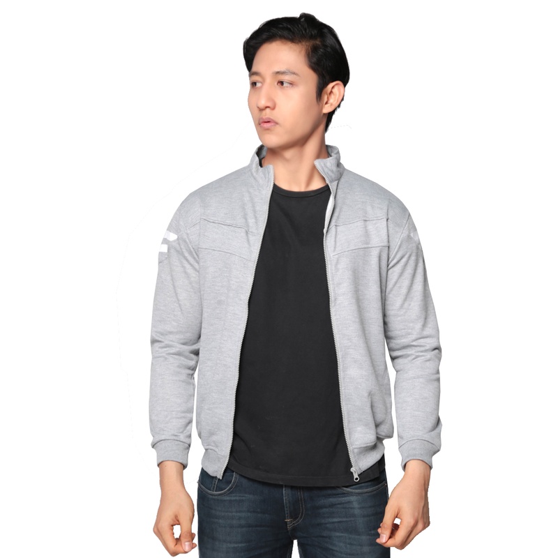 GIOFLO Jaket Olahraga Sport Pria Terkini Abu - Hitam / JAK 2273