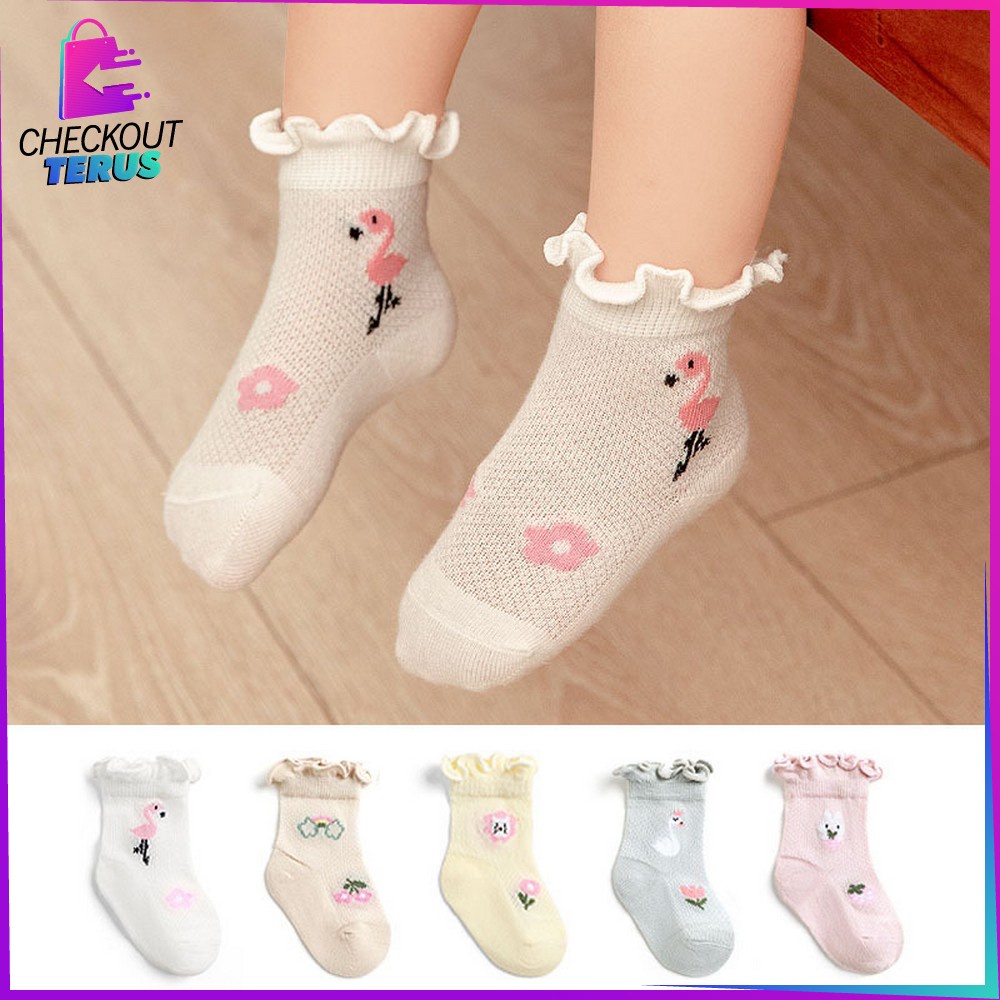 CT P380 Kaos Kaki Anak Perempuan Renda Karakter Buah Bunga Aksen Ruffle Kaus Kaki Breathable Baby Socks