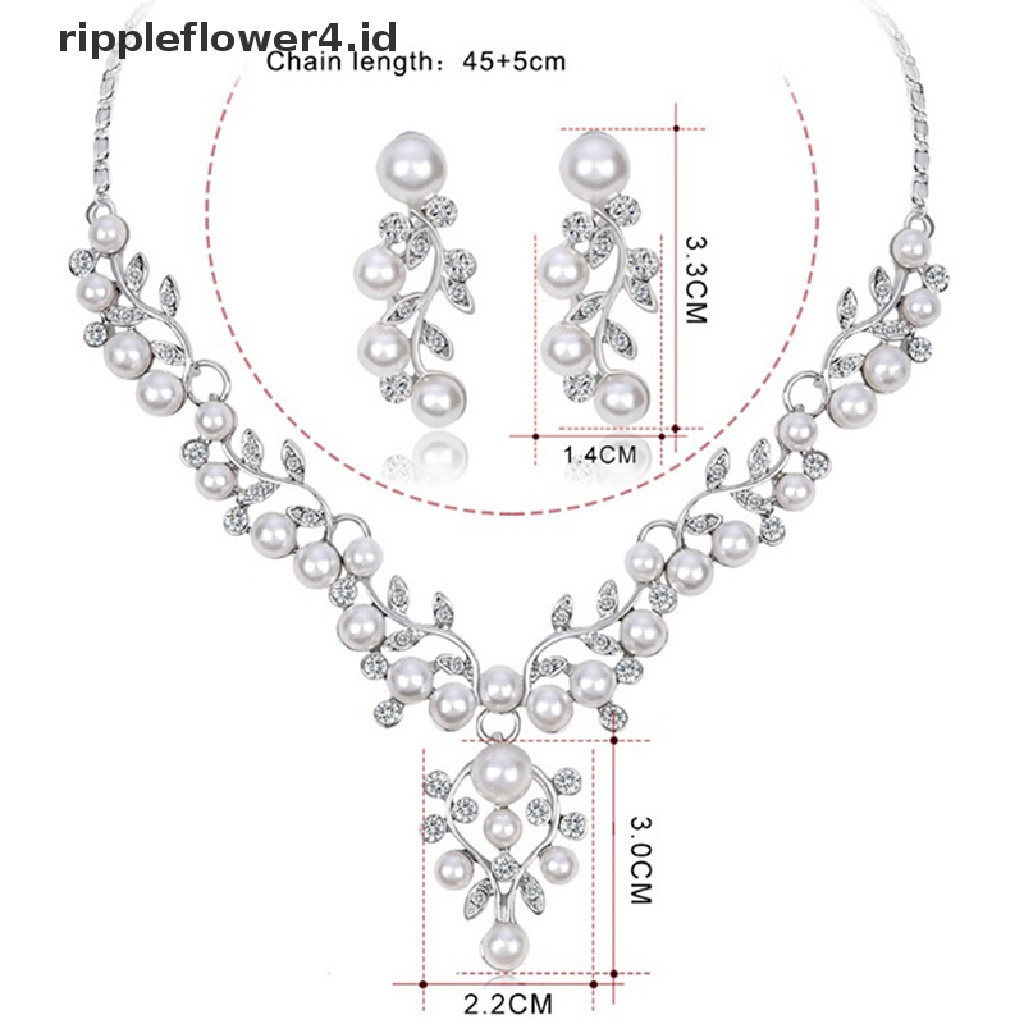 {rippleflower4.id} Fashion Mutiara Imitasi Pendek Kalung Anting Set Perhiasan Aksesoris Pesta Prom~