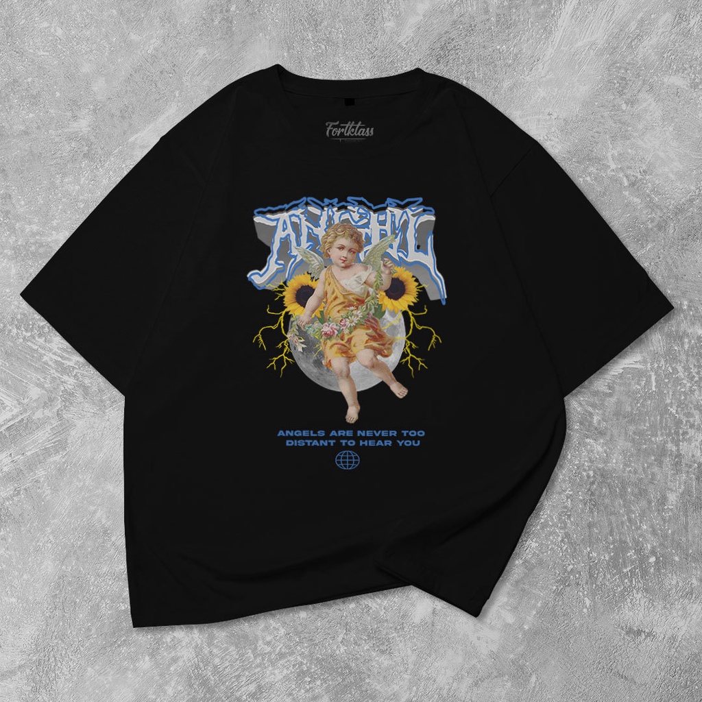 Fortglass Angel Kaos Oversize T-Shirt Cowok Premium