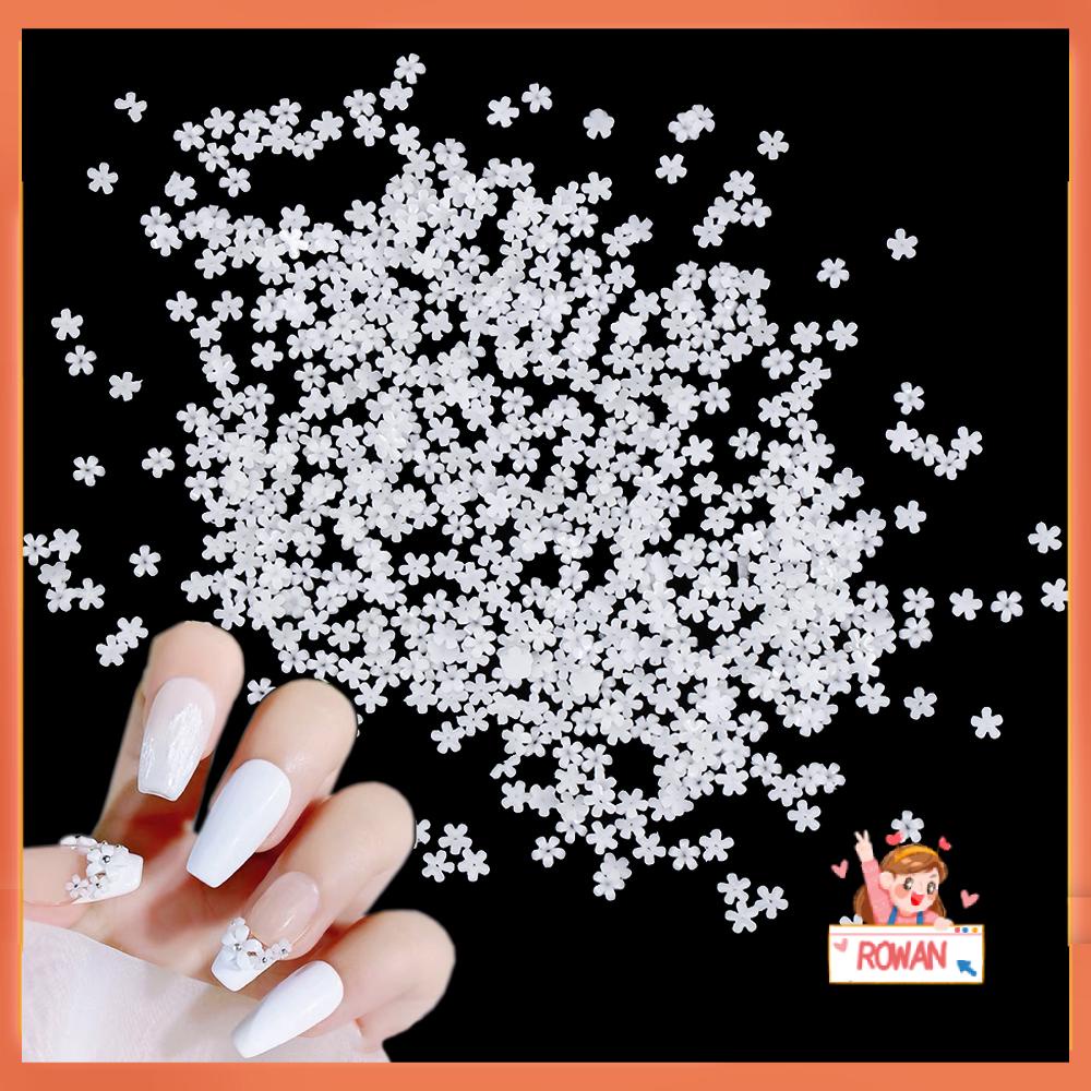 R-flower 100/500pcs Dekorasi Nail Art Bunga Putih Lucu Nail Beauty