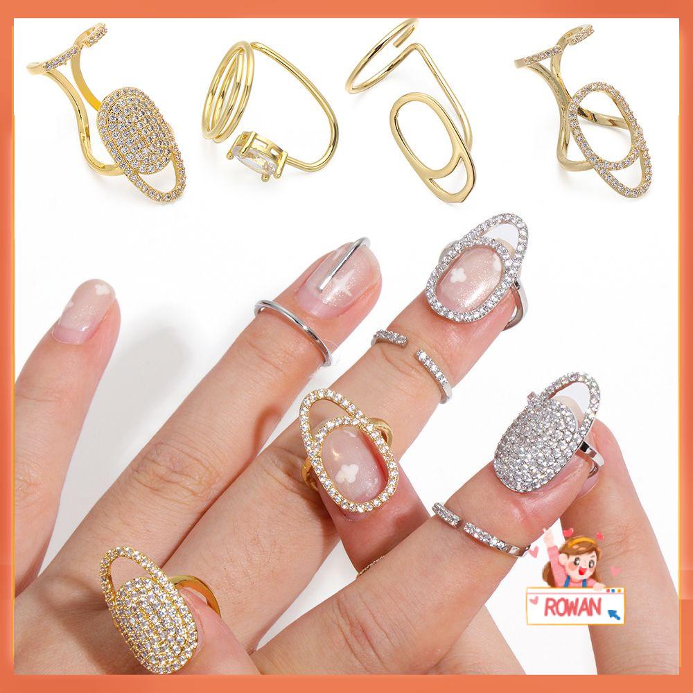 R-flower Fingertips Rings Beauty Gold &amp; Silver Wanita Perhiasan Nail Art