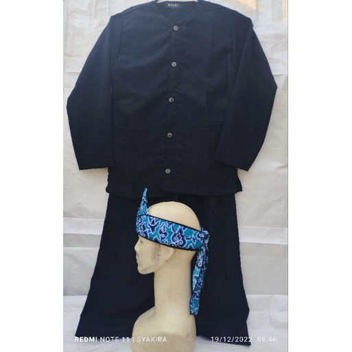 Stelan baju pangsi dewasa hitam polos free iket batik size S,M,L,XL